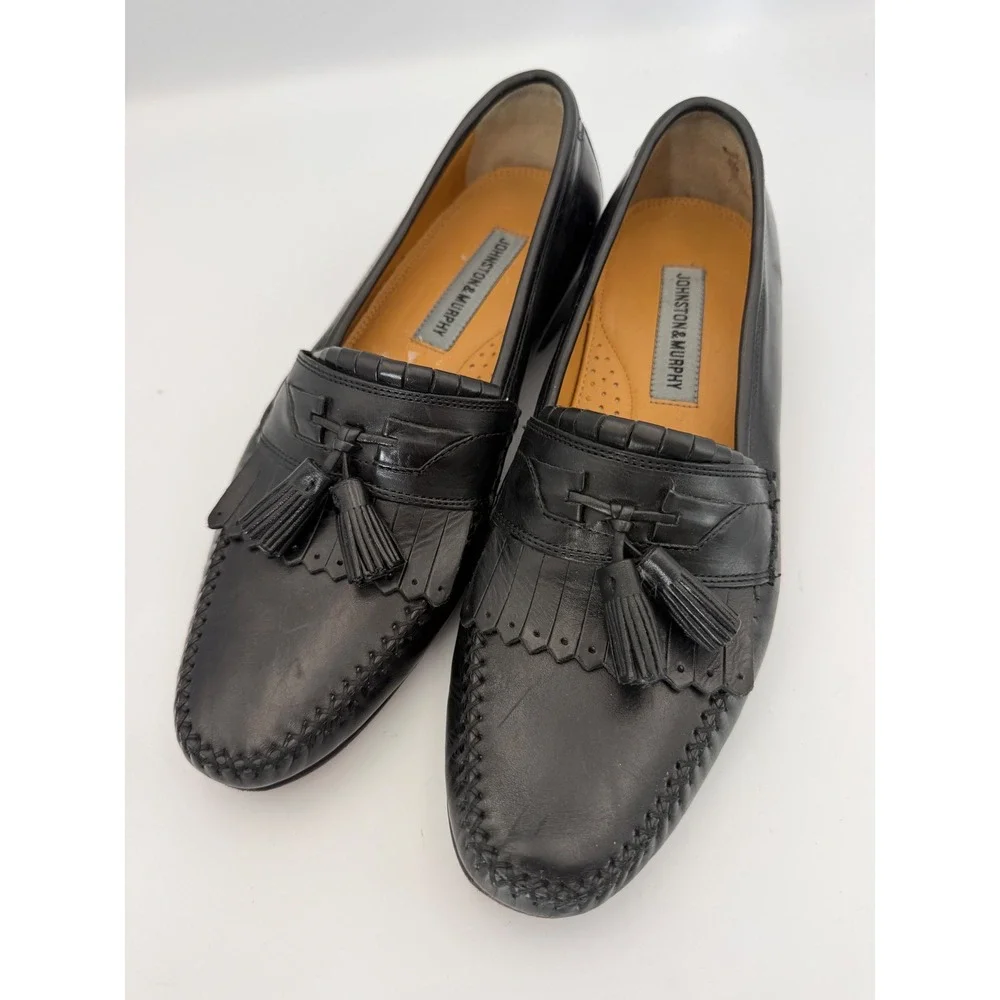 Johnston & Murphy Mens Black Leather Kiltie Tassel Loafers Dress Shoes 9.5 N